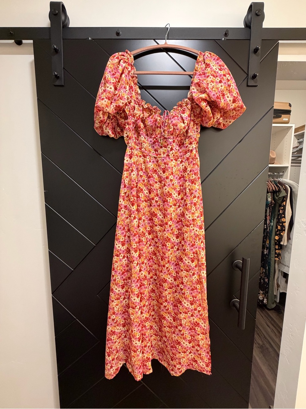 For Love & Lemons Pink Floral Puff-Sleeve Midi Dress - Picture 4 of 6
